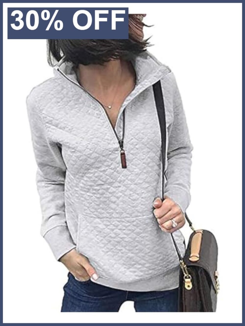 Quilted Quarter Zip Pullover Sweatshirt Womens Relaxed Fit